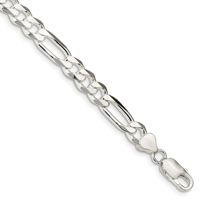 Million Charms 925 Sterling Silver Rhodium-plated 7.75mm Figaro Chain, Chain Length: 8 inches