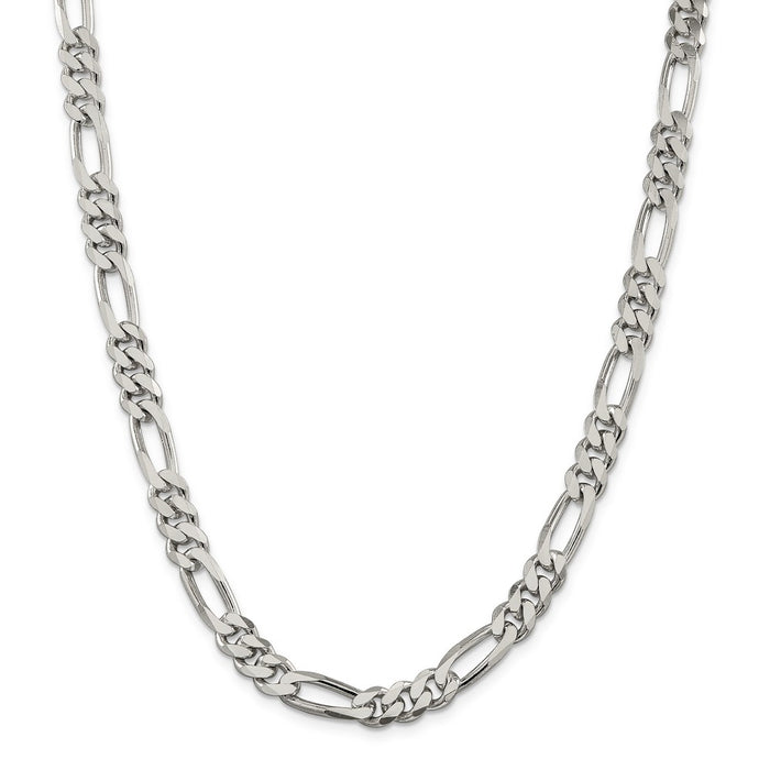 Million Charms 925 Sterling Silver Rhodium-plated 7.75mm Figaro Chain, Chain Length: 20 inches