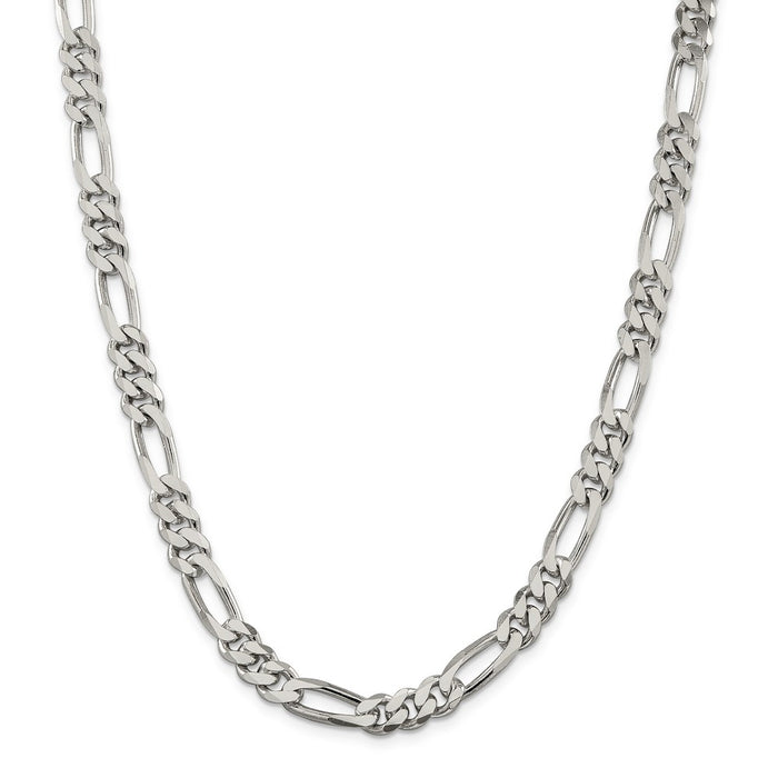 Million Charms 925 Sterling Silver Rhodium-plated 7.75mm Figaro Chain, Chain Length: 24 inches