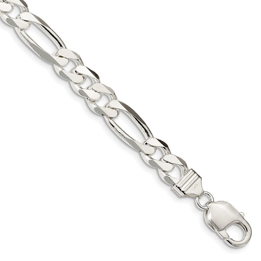 Million Charms 925 Sterling Silver 9mm Figaro Chain, Chain Length: 8 inches