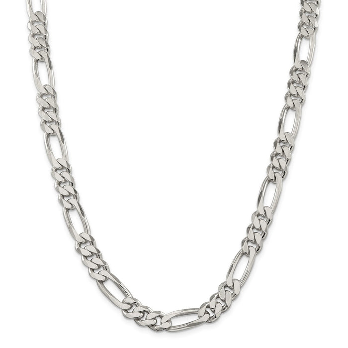 Million Charms 925 Sterling Silver 9mm Figaro Chain, Chain Length: 28 inches