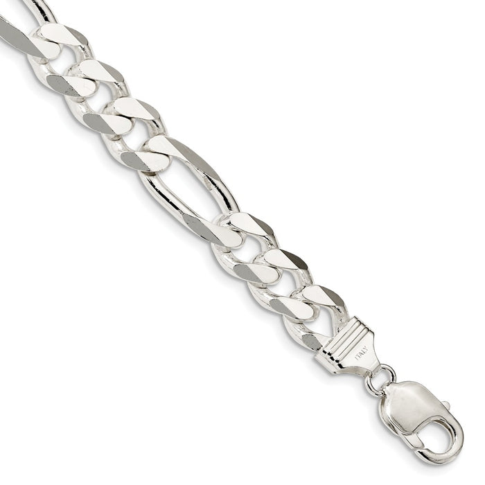 Million Charms 925 Sterling Silver 10.75mm Figaro Chain, Chain Length: 8 inches