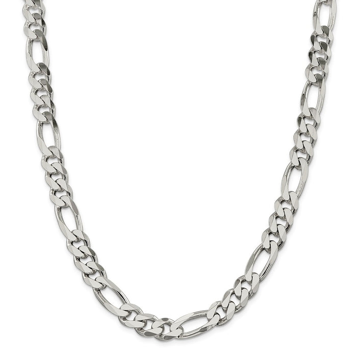 Million Charms 925 Sterling Silver 10.75mm Figaro Chain, Chain Length: 26 inches