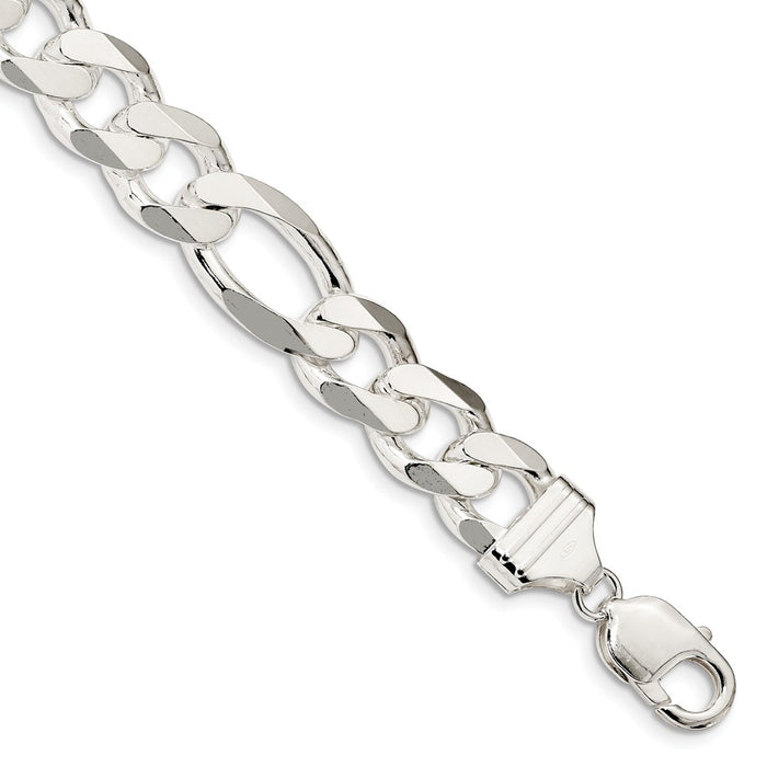 Million Charms 925 Sterling Silver 13.5mm Figaro Chain, Chain Length: 8 inches