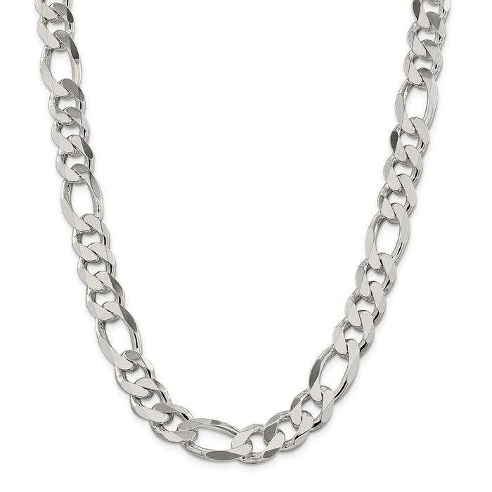Million Charms 925 Sterling Silver 13.5mm Figaro Chain, Chain Length: 28 inches