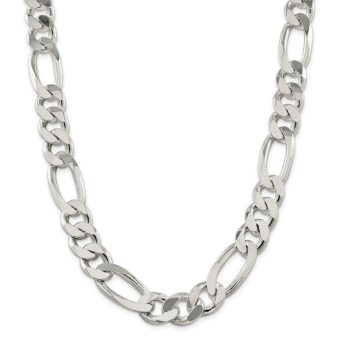 Million Charms 925 Sterling Silver 15mm Figaro Chain, Chain Length: 26 inches