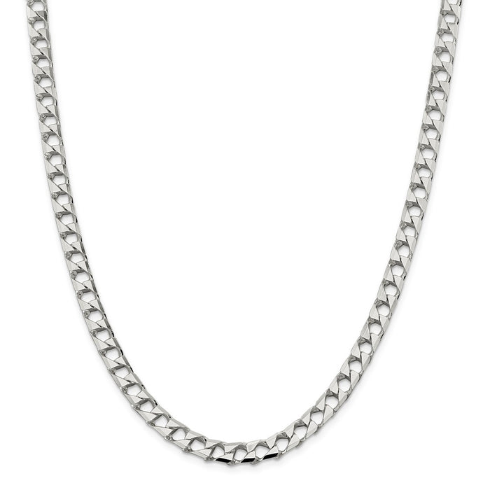 Million Charms 925 Sterling Silver 6.75mm Polished Open Curb Chain, Chain Length: 26 inches