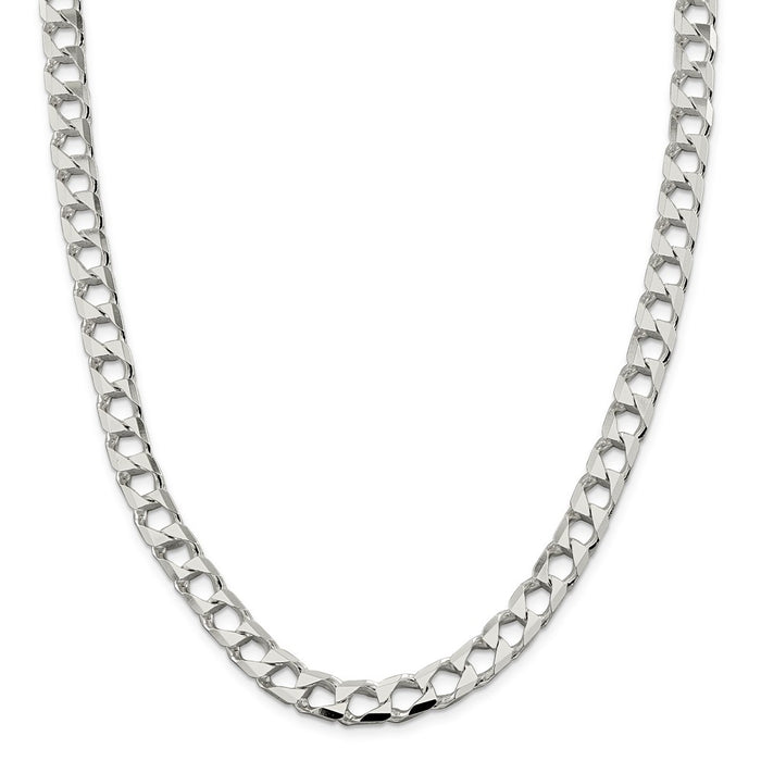 Million Charms 925 Sterling Silver 8.6mm Polished Open Curb Chain, Chain Length: 24 inches