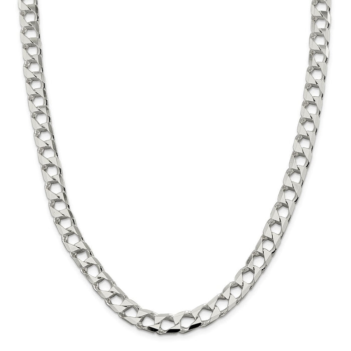 Million Charms 925 Sterling Silver 8.6mm Polished Open Curb Chain, Chain Length: 26 inches