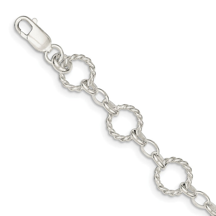 Million Charms 925 Sterling Silver Twist Circle Link Bracelet, Chain Length: 7.25 inches