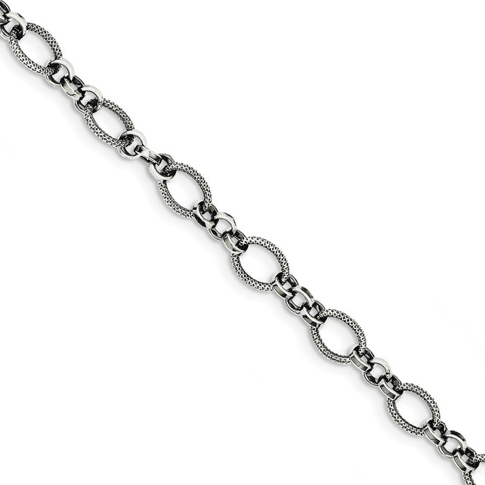 Million Charms 925 Sterling Silver Antiqued Fancy Link Bracelet, Chain Length: 7.5 inches