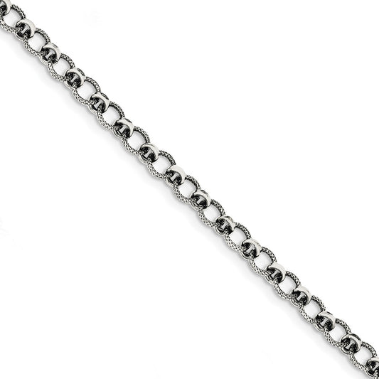 Million Charms 925 Sterling Silver Antiqued Fancy Link Bracelet, Chain Length: 7.5 inches