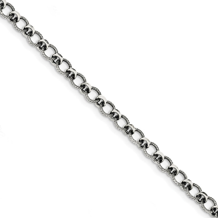 Million Charms 925 Sterling Silver Antiqued Fancy Link Bracelet, Chain Length: 7.5 inches