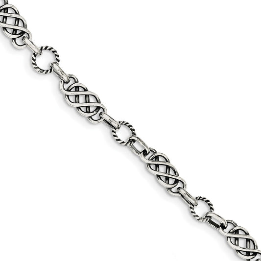 Million Charms 925 Sterling Silver Antiqued Fancy Link Bracelet, Chain Length: 7.5 inches