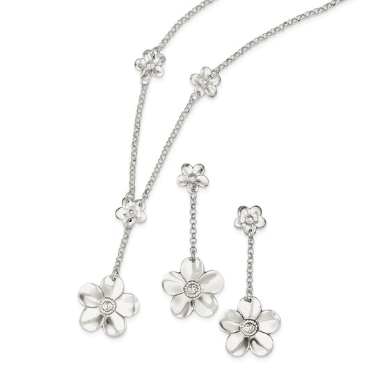 Stella Silver Jewelry Set - 925 Sterling Silver Necklace and Dangle Post Earring Set