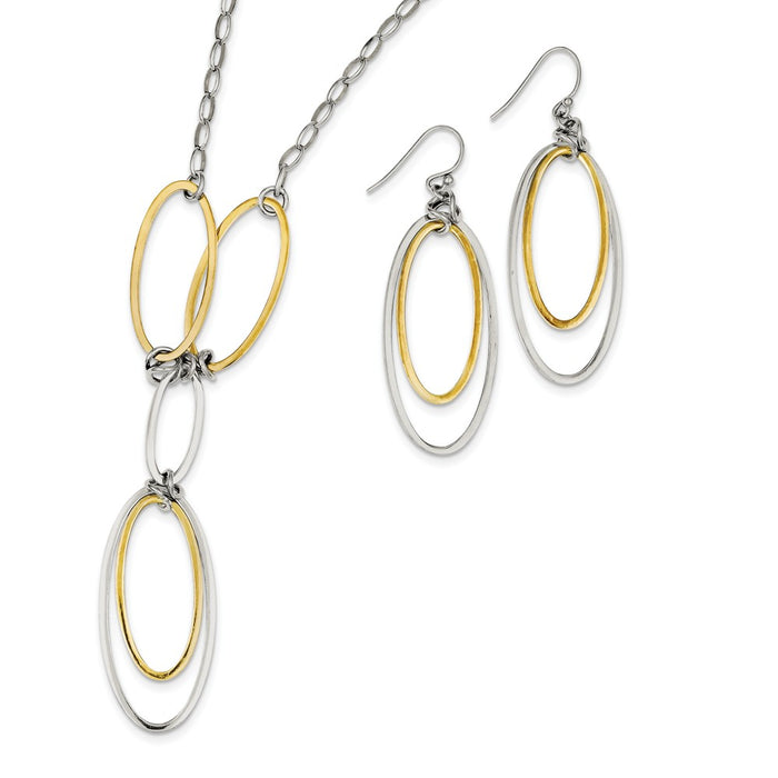 Stella Silver Jewelry Set - 925 Sterling Silver & Vermeil Polished Drop Necklace & Earring Set