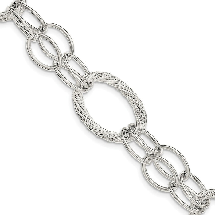 Million Charms 925 Sterling Silver Polished And Diamond Cut Link Bracelet, Chain Length: 8 inches