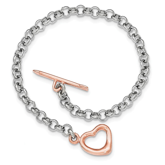 Million Charms Sterling Silver Rhodium-plated & Rose-tone Rolo Bracelet, Chain Length: 7.75 inches