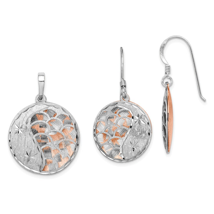 Stella Silver Jewelry Set - 925 Sterling Silver Rose-tone Diamond-Cut & L/C Rhodium-plated Earring/Pendant Set