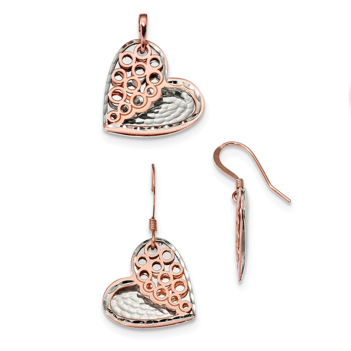 Stella Silver Jewelry Set - 925 Sterling Silver & Rose-tone Heart Earrings & Pendant Set