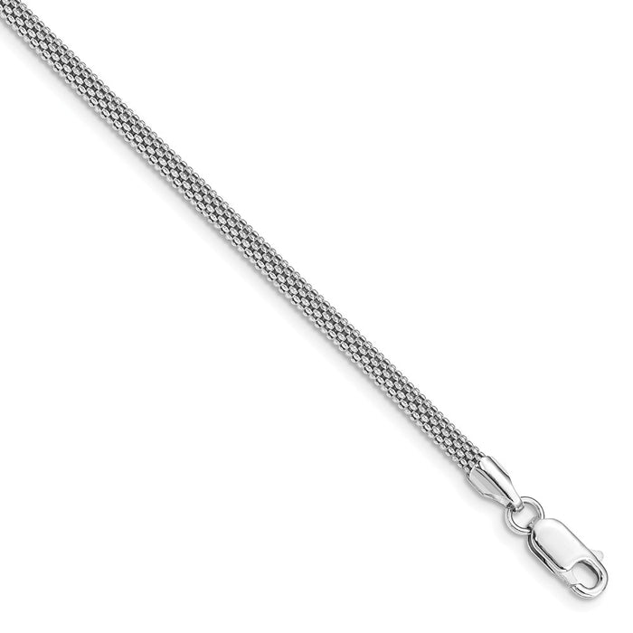 Million Charms 925 Sterling Silver Rhodium-plated 3mm Corona Chain Bracelet, Chain Length: 7.5 inches