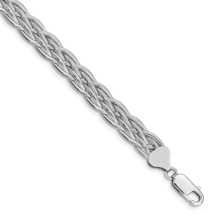 Million Charms 925 Sterling Silver Rhodium-plated Woven Snake Chain Bracelet, Chain Length: 7.5 inches