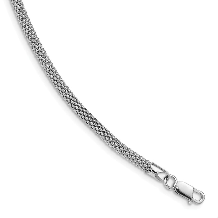 Million Charms 925 Sterling Silver Rhodium-plated 4.5mm Corona Chain Bracelet, Chain Length: 7.5 inches