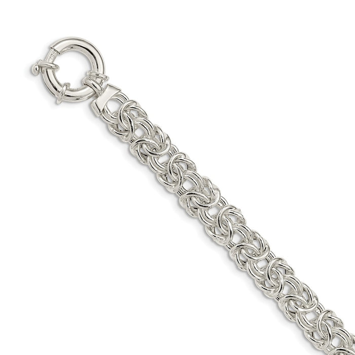 Million Charms 925 Sterling Silver Polished Byzantine Link Bracelet, Chain Length: 8 inches