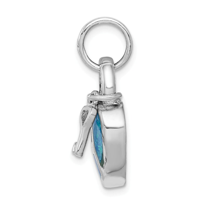 Million Charms 925 Sterling Silver Rhodium-Plated Created Opal Inlay Heart Lock, Key Pendan