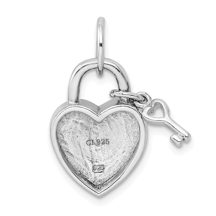 Million Charms 925 Sterling Silver Rhodium-Plated Created Opal Inlay Heart Lock, Key Pendan