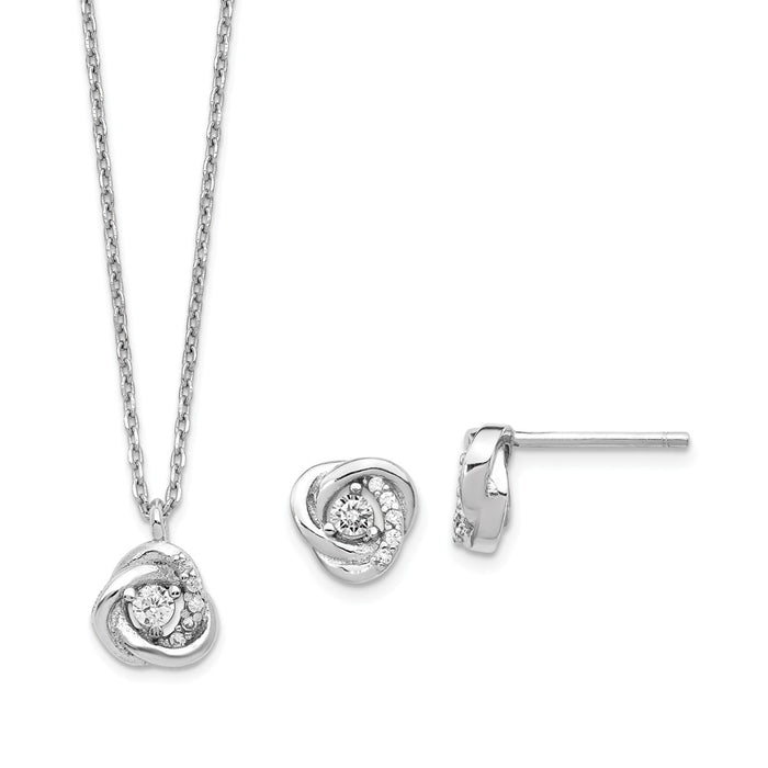 Stella Silver Jewelry Set - 925 Sterling Silver Rhodium-platedCubic Zirconia ( CZ ) Love Knot Earrings & 2in ext. Necklace Set