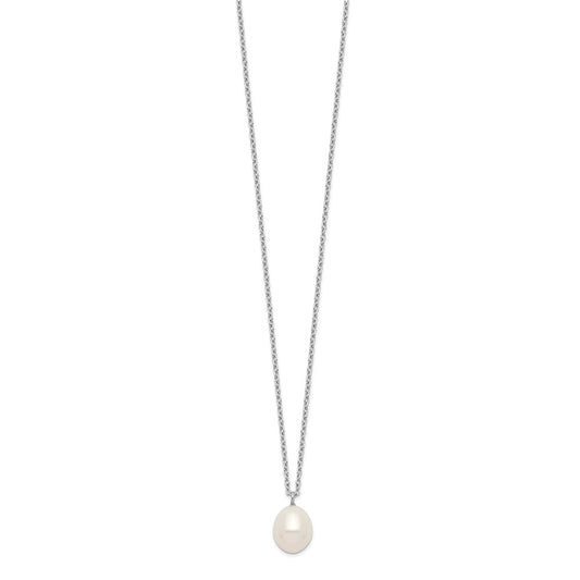 Stella Silver Jewelry Set - 925 Sterling Silver Rhodium-plated 8-9mm Rice Freshwater Cultured Pearl Necklace and Earrings Set