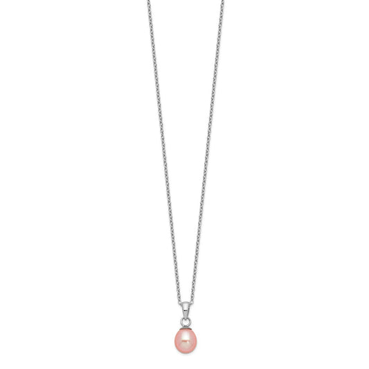 Stella Silver Jewelry Set - 925 Sterling Silver Rhd-plt 7-8mm /6-7mm Pink Imitation Shell Pearl Necklace Earrings Set