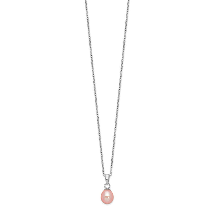 Stella Silver Jewelry Set - 925 Sterling Silver Rhd-plt 7-8mm /6-7mm Pink Imitation Shell Pearl Necklace Earrings Set
