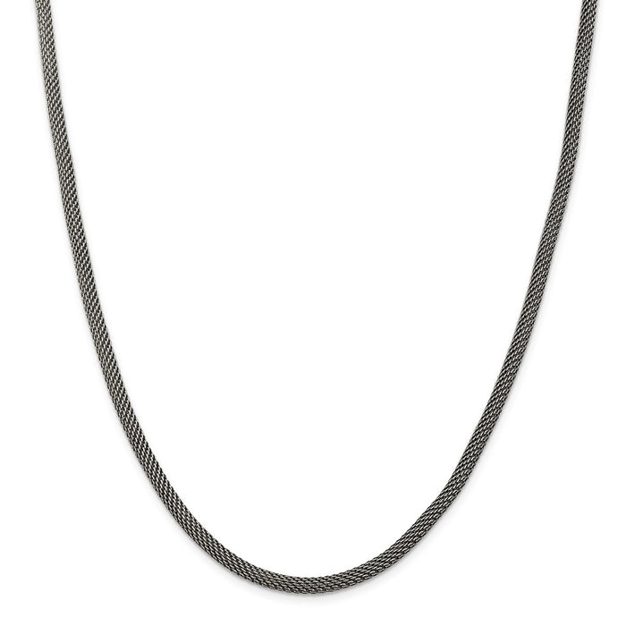 Million Charms 925 Sterling Silver 4mm Fancy Antiqued Mesh Necklace, Chain Length: 18 inches