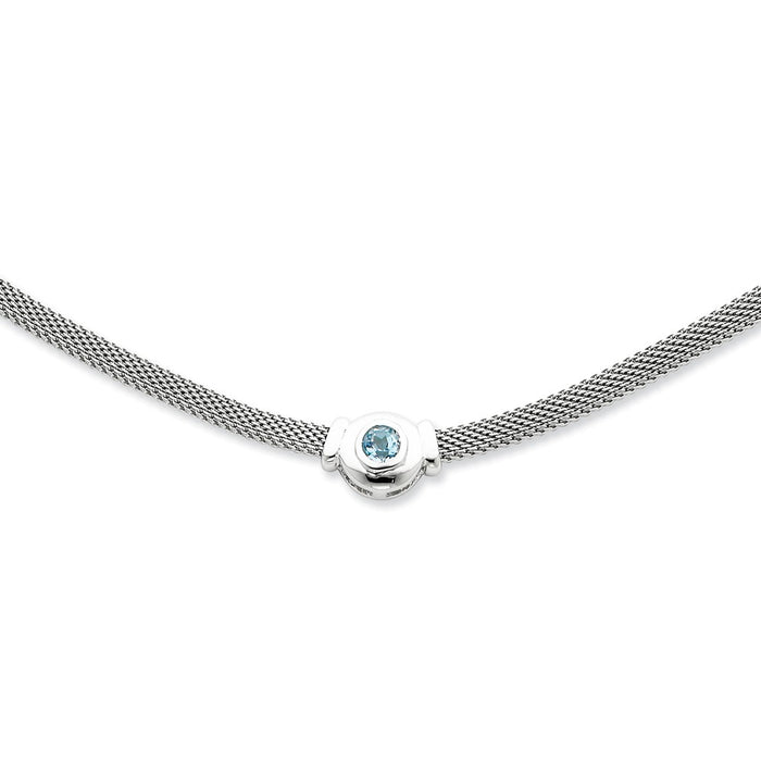 Million Charms 925 Sterling Silver Blue Topaz & Mesh Fancy Necklace, Chain Length: 16 inches