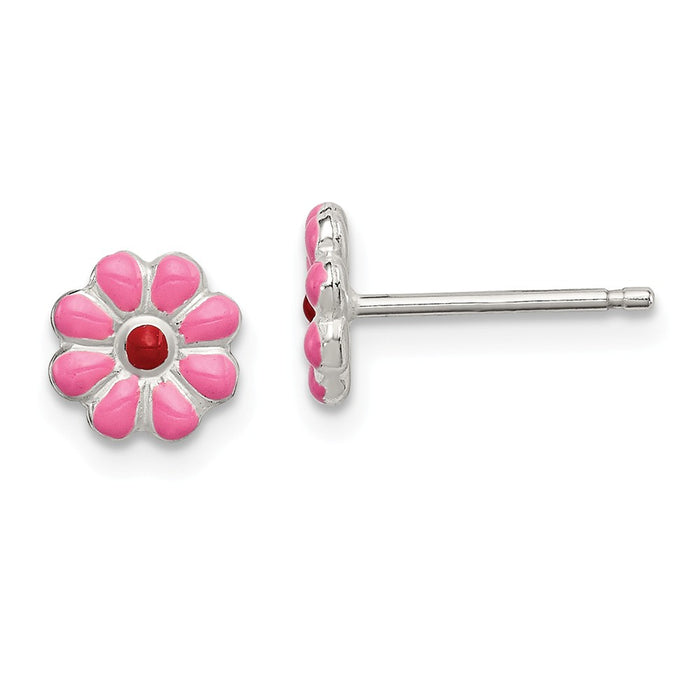 Stella Silver 925 Sterling Silver Madi K Enamel Flower Post Earrings, 7mm x 7mm