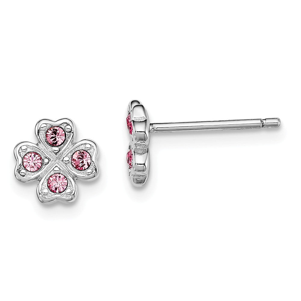 Stella Silver 925 Sterling Silver Rhodium-plated Madi K Swarovski Shamrock Post Earrings, 7mm x 7mm