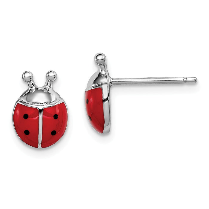 Stella Silver 925 Sterling Silver Rhodium-plated Madi K Enamel Lady Bug Post Earrings, 10mm x 7mm