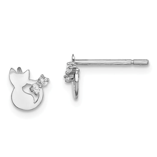 Stella Silver 925 Sterling Silver Rhodium-plated Madi K Cubic Zirconia ( CZ ) Children's Cat Post Earrings, 7mm x 6mm