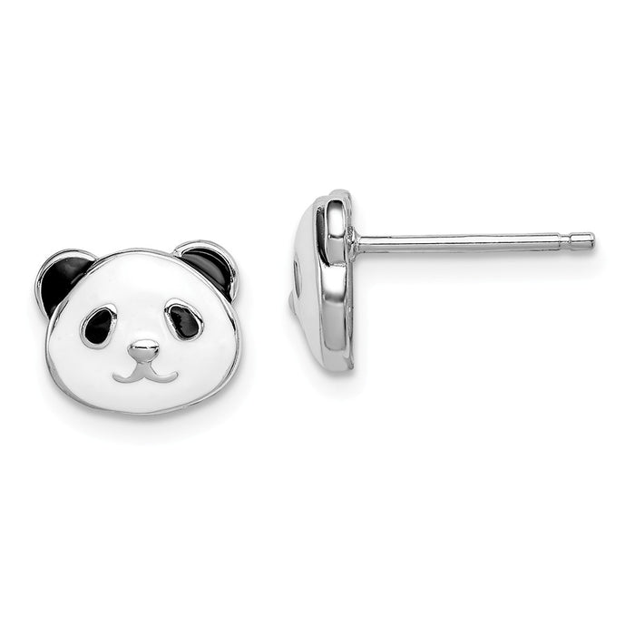 Stella Silver 925 Sterling Silver Rhodium-plated Madi K Enamel Panda Bear Post Earrings, 9mm x 9mm