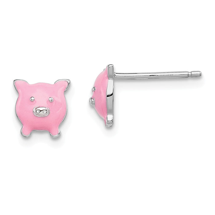 Stella Silver 925 Sterling Silver Rhodium-plated Madi K Enamel Pig Post Earrings, 7mm x 7mm