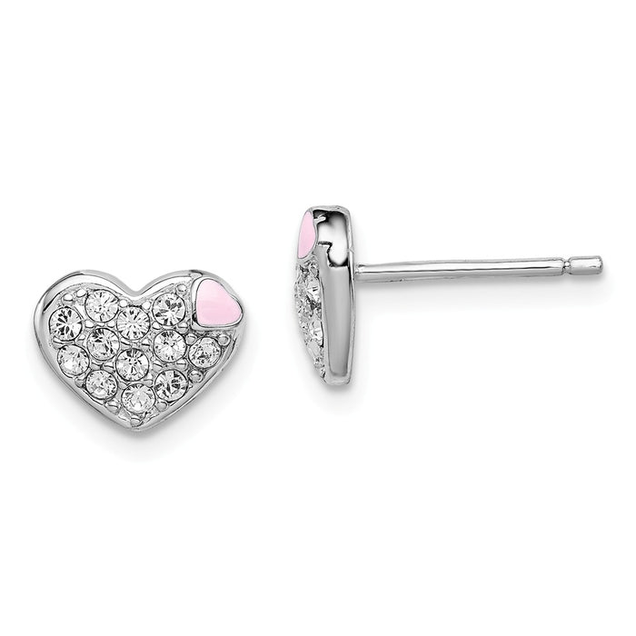 Stella Silver 925 Sterling Silver Rhodium-plated Madi K Enamel with Swarovski Heart Earrings, 7mm x 10mm