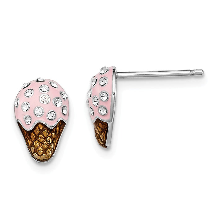 Stella Silver 925 Sterling Silver Rhodium-plated Madi K Enamel Swarovski Ice Cream Earrings, 11mm x 7mm