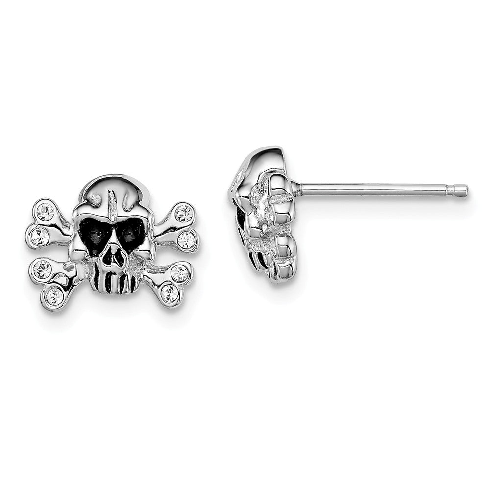 Stella Silver 925 Sterling Silver Rhodium-plated Madi K with Swarovski Skull Post Earrings, 9mm x 11mm
