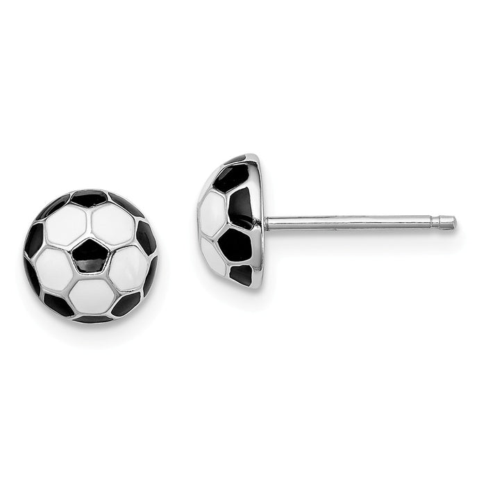 Stella Silver 925 Sterling Silver Rhodium-plated Madi K Enamel Soccer ball Post Earrings, 8mm x 8mm