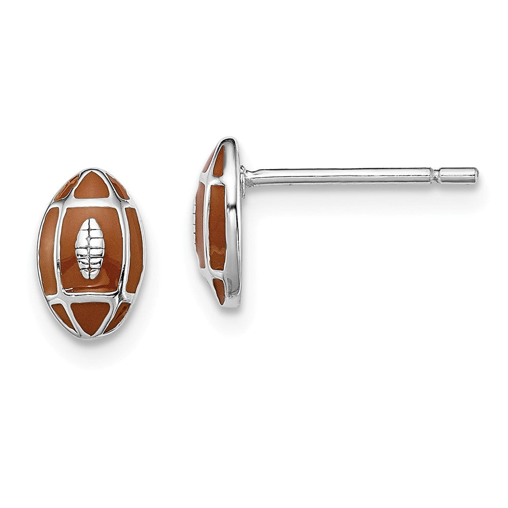 Stella Silver 925 Sterling Silver Rhodium-plated Madi K Enamel Football Post Earrings, 8mm x 5mm