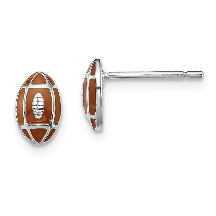 Stella Silver 925 Sterling Silver Rhodium-plated Madi K Enamel Football Post Earrings, 8mm x 5mm