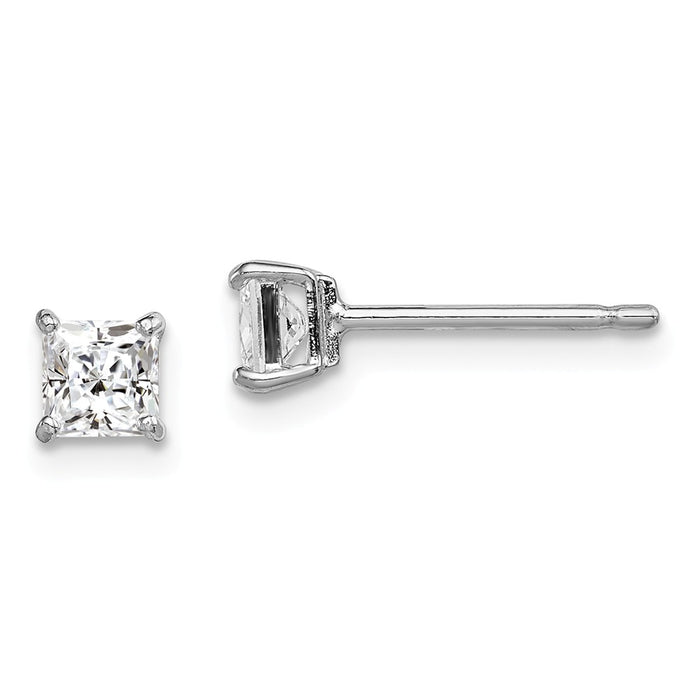 Stella Silver 925 Sterling Silver Rhodium-plated Madi K 4mm Square Cubic Zirconia ( CZ ) Stud Earrings, 4mm x 4mm
