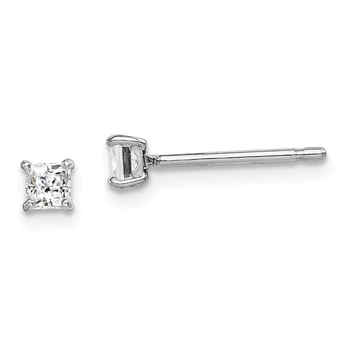 Stella Silver 925 Sterling Silver Rhodium-plated Madi K 3mm Square Cubic Zirconia ( CZ ) Stud Earrings, 3mm x 3mm